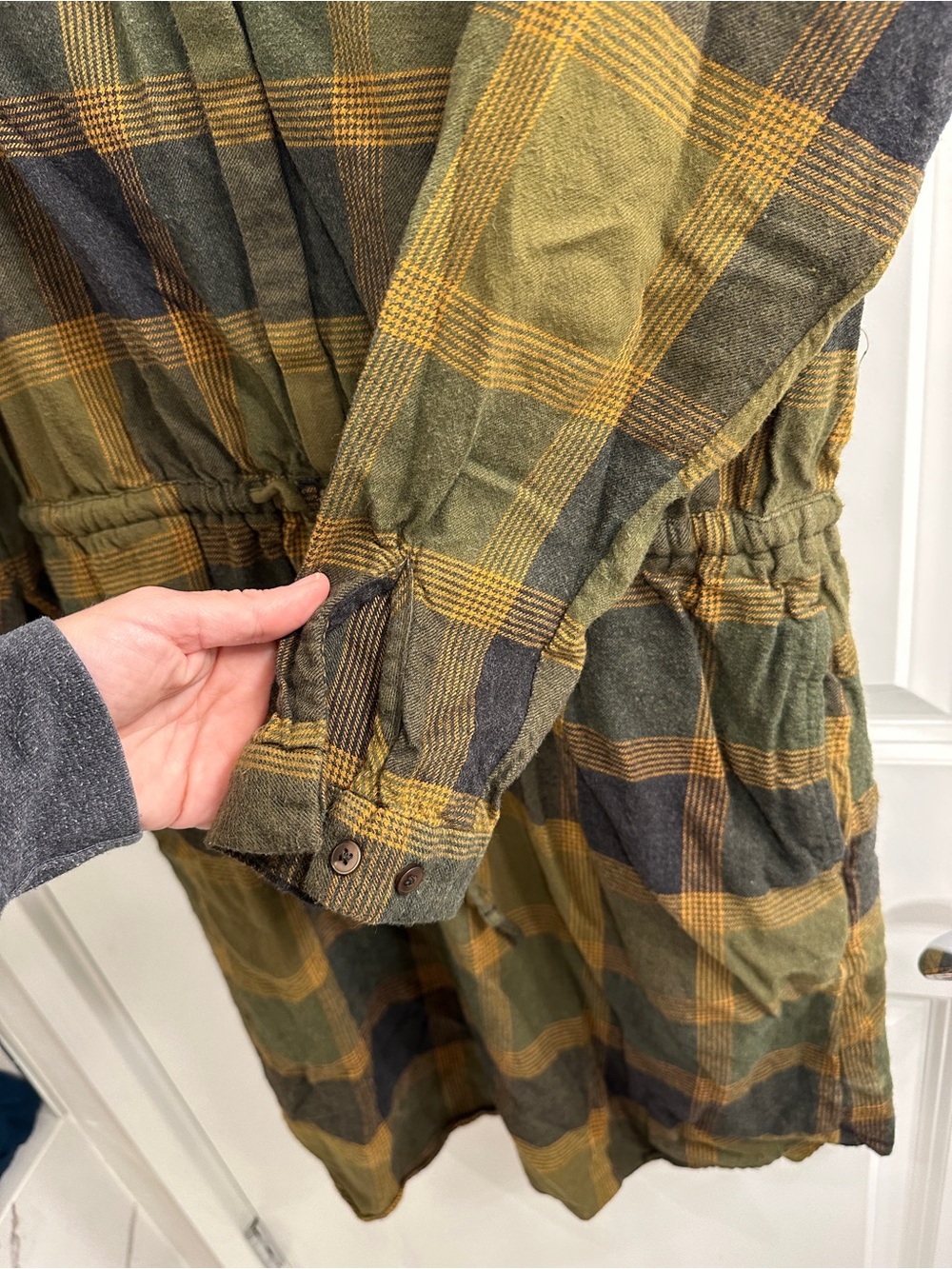 Prana Olive and Brown Plaid Drawstring Waist Dress - Picture 5 of 9